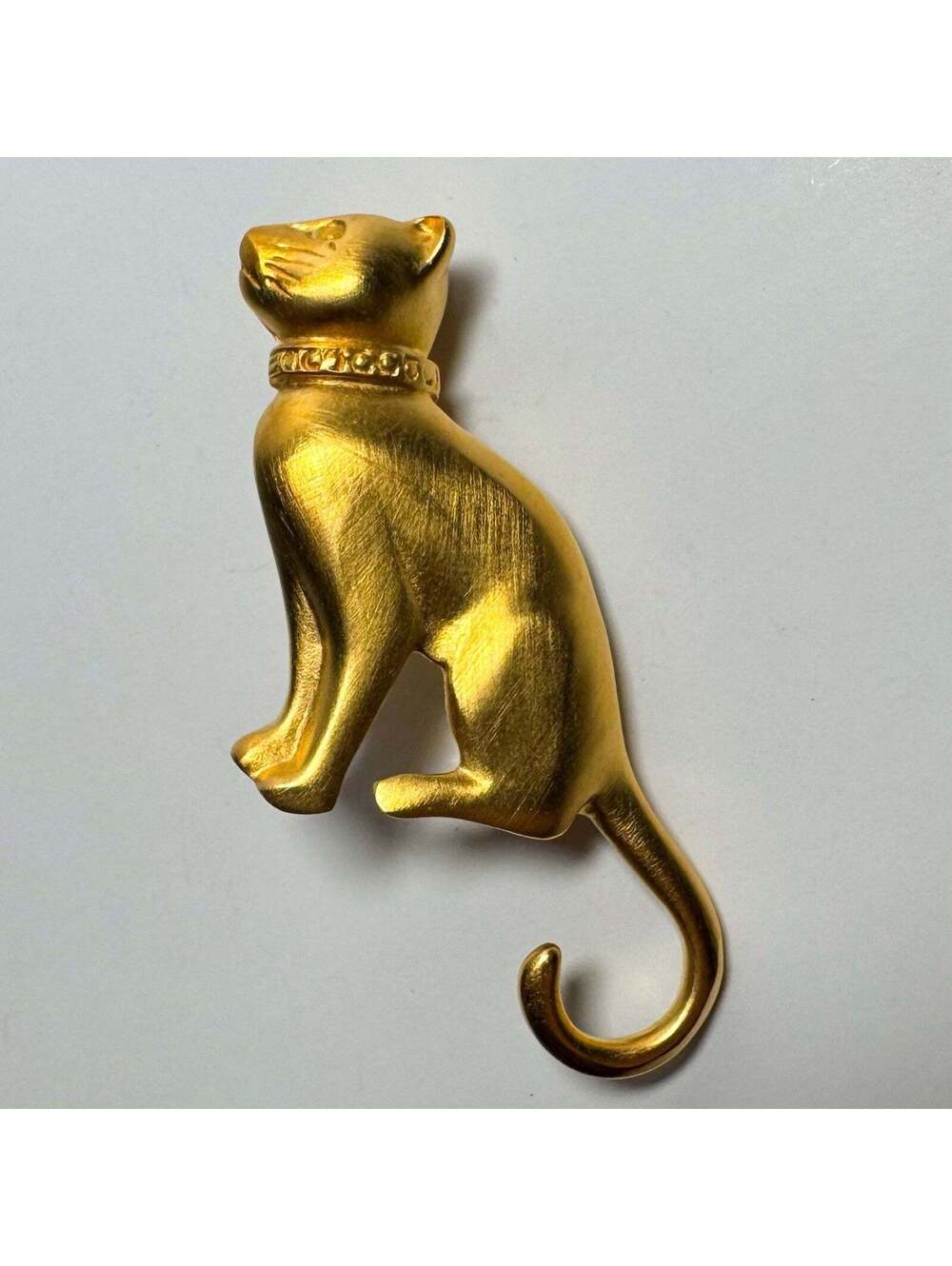1980’s Givenchy Gold-tone Sitting Cat w/ Curled Tail Brooch